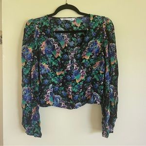 Zara Long Sleeve Floral Corset Blouse Size Small